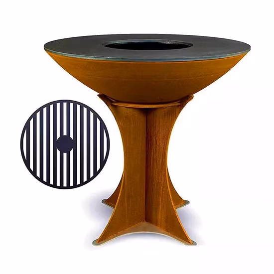 Corten Steel BBQ Fire Pit with Log Store for Garden Outdoor