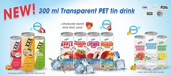 300 ml de agua con gas de bebida carbonatada de lata transparente para mascotas con jugo de fruta