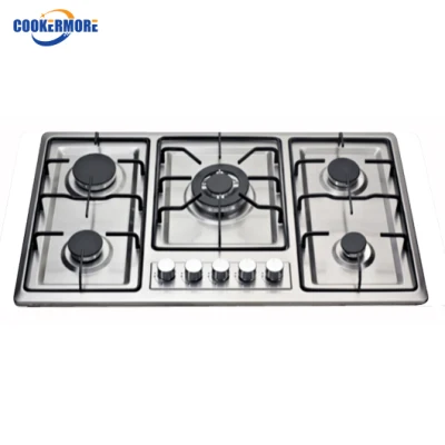 Placa de cocina de acero inoxidable con 5 quemadores integrados en el panel Cocina de gas