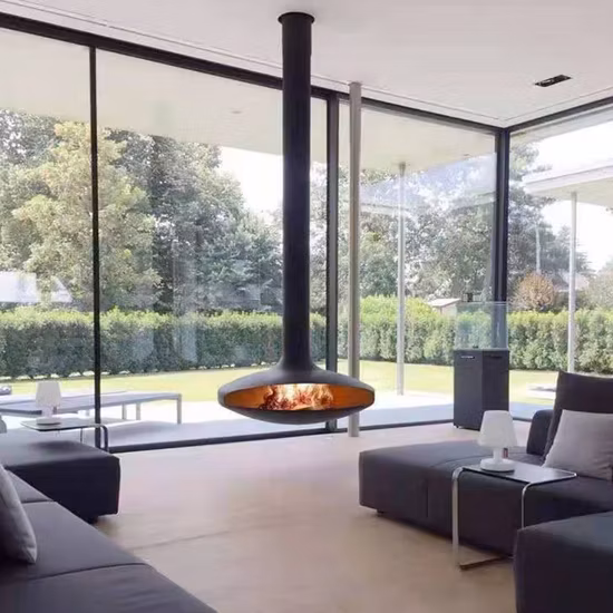 Calentador de fuego de madera Estufas de leña colgantes Chimenea Chimenea suspendida para interiores